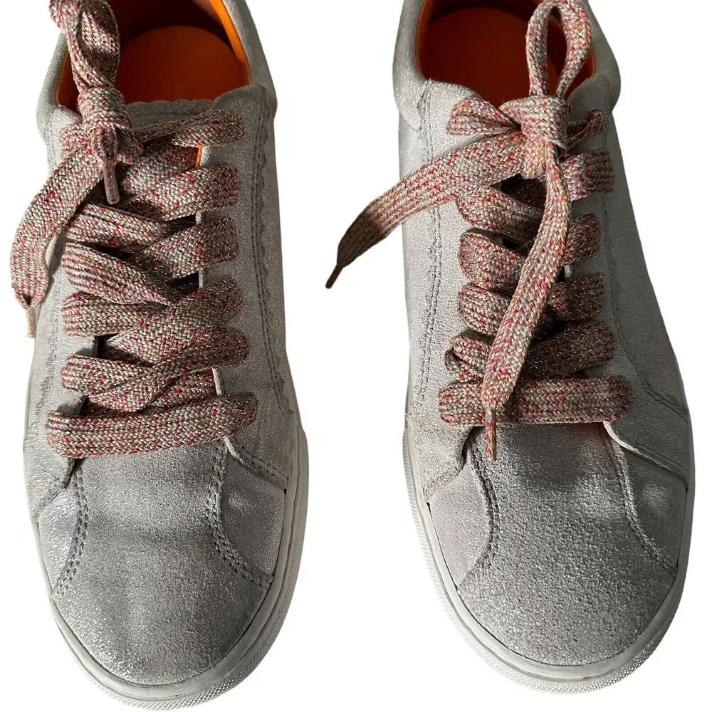 ZARA Women Metallic Glitter Silver Lace Up Fashion Sneakers Size EU 39 US 8‎